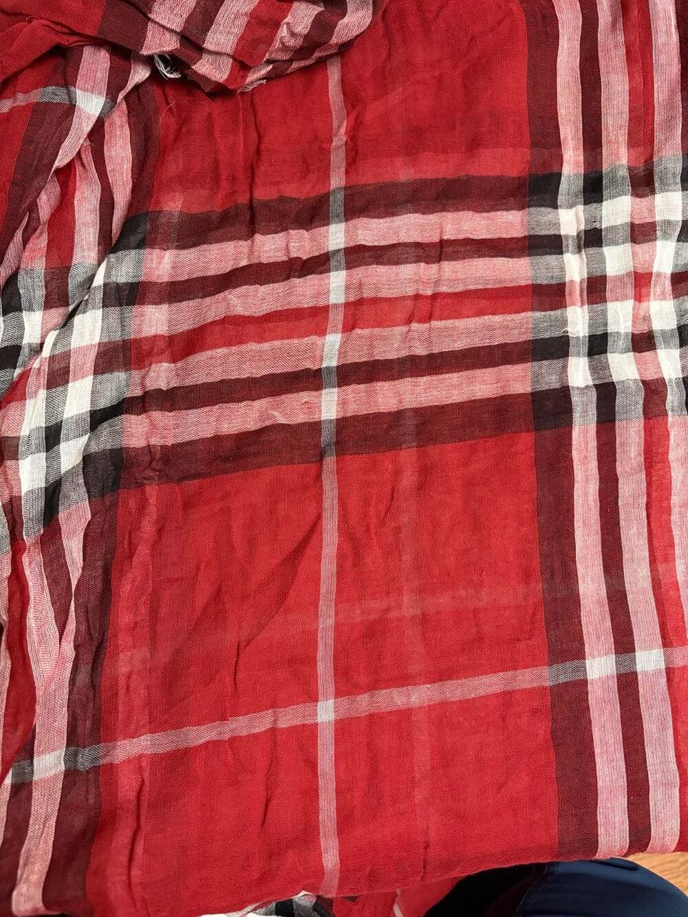 Red and Black Plaid Check Gauze Fringe Scarf